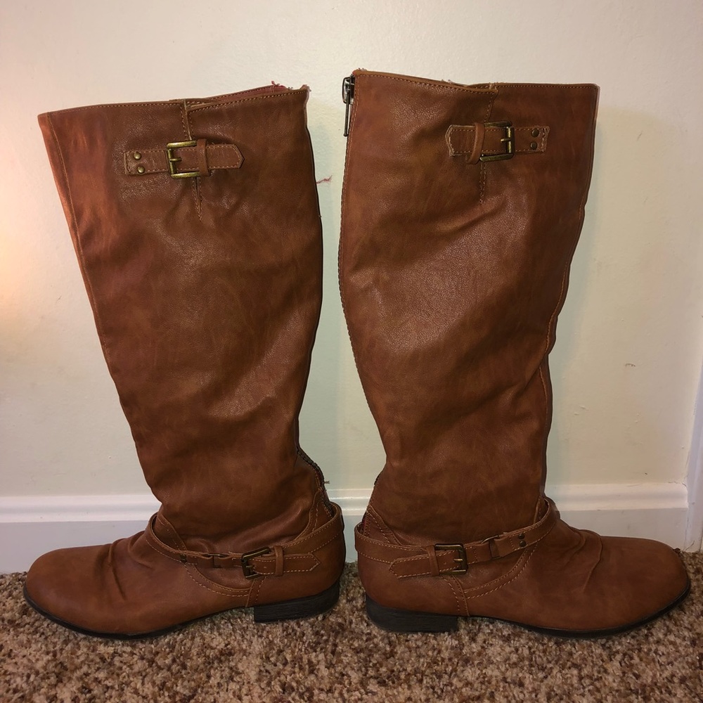 Tan thigh high boots
